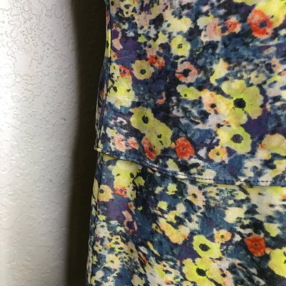 Cabi Positano yellow blue white floral sleeveless top size Extra Small XS #5041